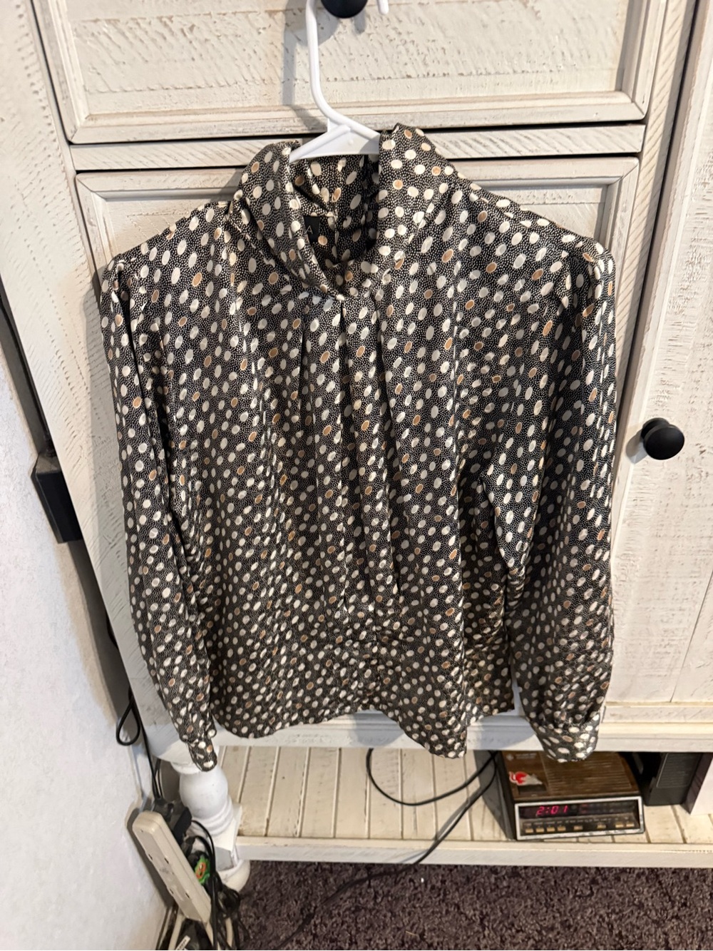 NICOLA Black Blouse with White and Gold Dot Print